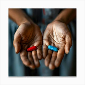 Hands Holding red and blue Pill 2 Canvas Print