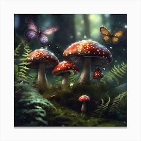 Fairy Toadstools, Ferns and Winged Insects Canvas Print