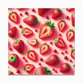 Seamless Pattern Of Strawberries On Pink Background Canvas Print