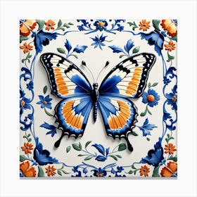 Delft Tile Butterfly in Blue II Canvas Print