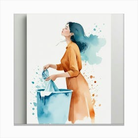 Watercolor Of A Woman Washing Clothes 1 Canvas Print