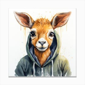 Watercolour Cartoon Antelope In A Hoodie Canvas Print