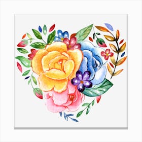 Watercolor Floral Heart Canvas Print