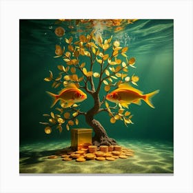 Gold Fish And Money Tree Canvas Print