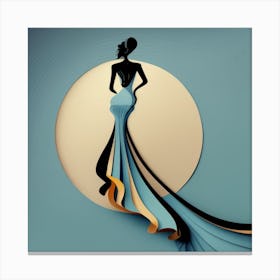 Fashion Woman In Blue Dress Canvas Print