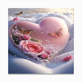 Pink Heart With Butterflies Canvas Print