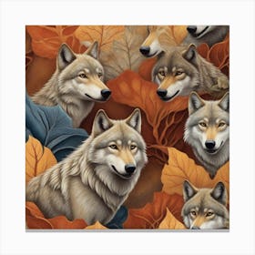 Wolves In Autumn Leaves Canvas Print