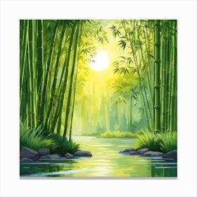 A Stream In A Bamboo Forest At Sun Rise Square Composition 11 Canvas Print