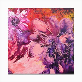 Big Pink Flowers Painting Square Canvas Print