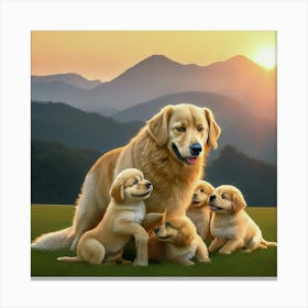 Golden Retriever Family Canvas Print
