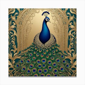 Peacock On Gold Background Canvas Print