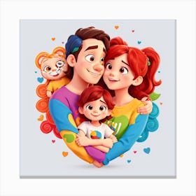 Family Cartoon Illustration Canvas Print