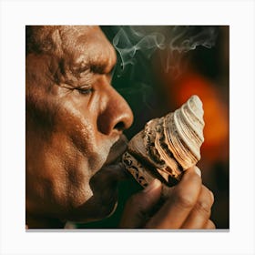 Man Smoking A Conch Shell Canvas Print