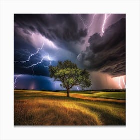 Lightning Over A Field Canvas Print
