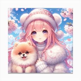 Anime Girl With her Dog Canvas Print