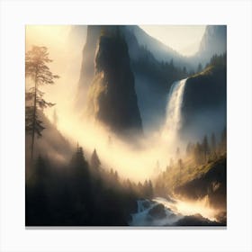 Waterfall In The Mountains Canvas Print