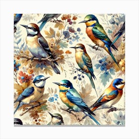 Birds On Branches Seamless Pattern Canvas Print
