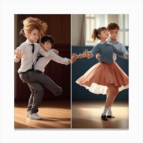 Two Kids Dancing In A Dance Studio Canvas Print