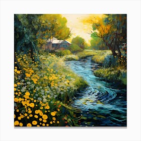 Charm of Colors: A Brushstroke Ballet Along the River Canvas Print