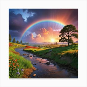 Rainbow Over A Stream Canvas Print