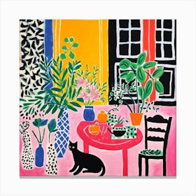 Table With Plants And A Cat Canvas Print