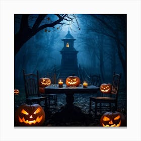 Celebration Old Horror Holiday Tree Moonlight Lantern Mist Head Table Eye Glow Pumpkin (24) Canvas Print