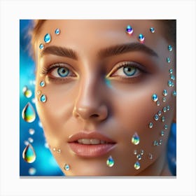 Beautiful Woman With Water Drops On Her Face Canvas Print