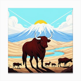 Bulls In The Desert 13 Canvas Print