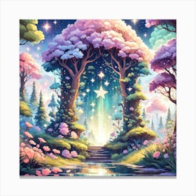 A Fantasy Forest With Twinkling Stars In Pastel Tone Square Composition 314 Canvas Print