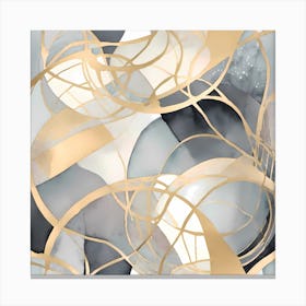 Abstract Aquarell Painting Gold Black And Silver 2 Canvas Print