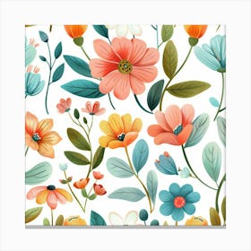 Watercolor Floral Seamless Pattern Canvas Print