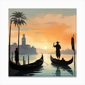 Boho art Silhouette of Gondola and Gondolier 5 Canvas Print