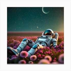 Astronaut Laying In A Field Of Flowers Canvas Print