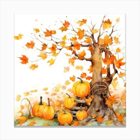 Tree And Pumpkins Canvas Print