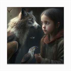 Little Girl With A Wolf Canvas Print