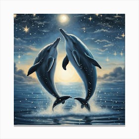 Dolphins At Night Canvas Print