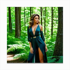 Model Female Woods Forest Nature Fashion Beauty Portrait Trees Greenery Wilderness Outdoo (5) Canvas Print