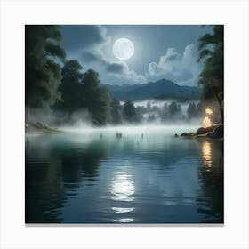 Moonlight Over Lake Canvas Print