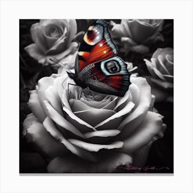 Butterfly On Roses 1 Canvas Print