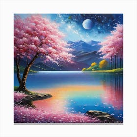 Cherry Blossoms By The Lake 10 Canvas Print