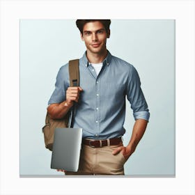 Young Man With Laptop 2 Canvas Print