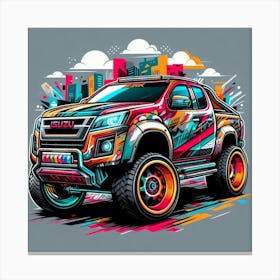 Isuzu Pickup Truck Vehicle Colorful Comic Graffiti Style - 2 Canvas Print