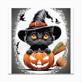 Cute Cat Halloween Pumpkin (17) Canvas Print