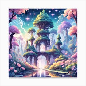 A Fantasy Forest With Twinkling Stars In Pastel Tone Square Composition 110 Canvas Print