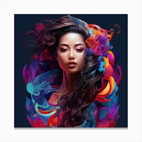 Asian Woman With Flowers Canvas Print