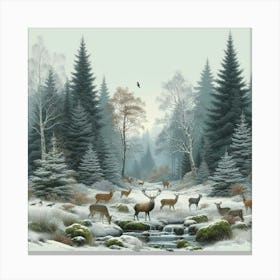 Deer In The Forest, Acrylic Painting Style 10 Canvas Print