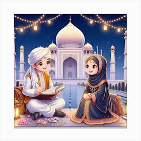 Islamic Couple With Taj Mahal Canvas Print