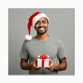 Happy African American Man With Christmas Gift 1 Canvas Print