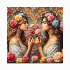 Two Women With Roses Canvas Print