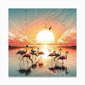 Flamingos in Water at Sunrise Creative Color Drawing - Wild Bird Artwork 121 Canvas Print